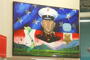 This mural of U.S. Marine Sgt. Alfredo “Freddy” Gonzalez, who was killed during the Vietnam War and posthumously received the Medal of Honor, is located inside the H-E-B food store on Freddy Gonzalez Drive in Edinburg.