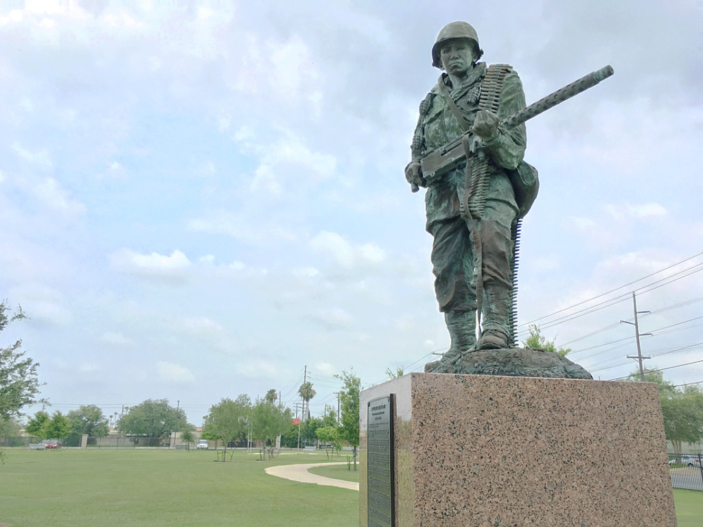 A statue of Sergeant Jose M. Lopez is displayed at the Veterans Memorial Park, located at 2500 Central Blvd. in Brownsville. Lopez was a recipient of the Congressional Medal of Honor and the Aztec Eagle, which he received on Dec. 17, 1944. MARIO GONZALEZ/ THE RIDER