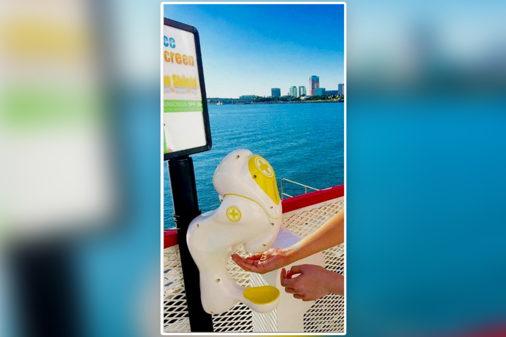 Sun Shield dispenser releases sunscreen into a user’s hand. The dispenser will be located by the pool at the Wellness and Recreation Center in Edinburg./Courtesy Photo