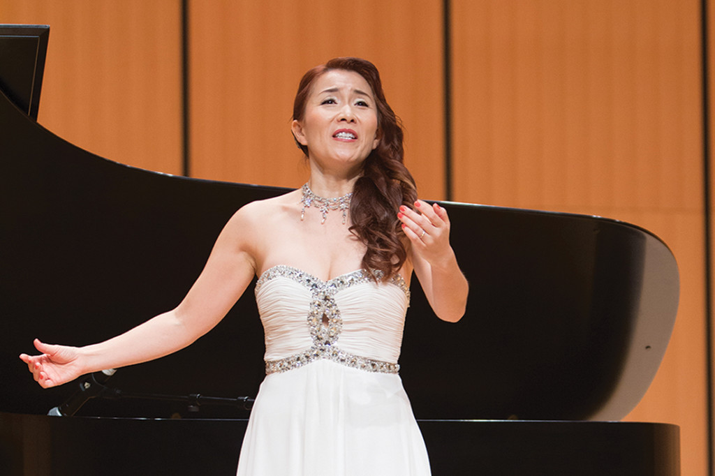 Yuri Maria Saenz enchants the audience with her voice as she performs “Mira que soy niña,” written by Enrique Granados. Yuri was accompanied by UTRGV pianist and Lecturer Shoko Kinsella last Tuesday at the Performing Arts Complex on the Edinburg campus./Gabriel Mata/The Rider