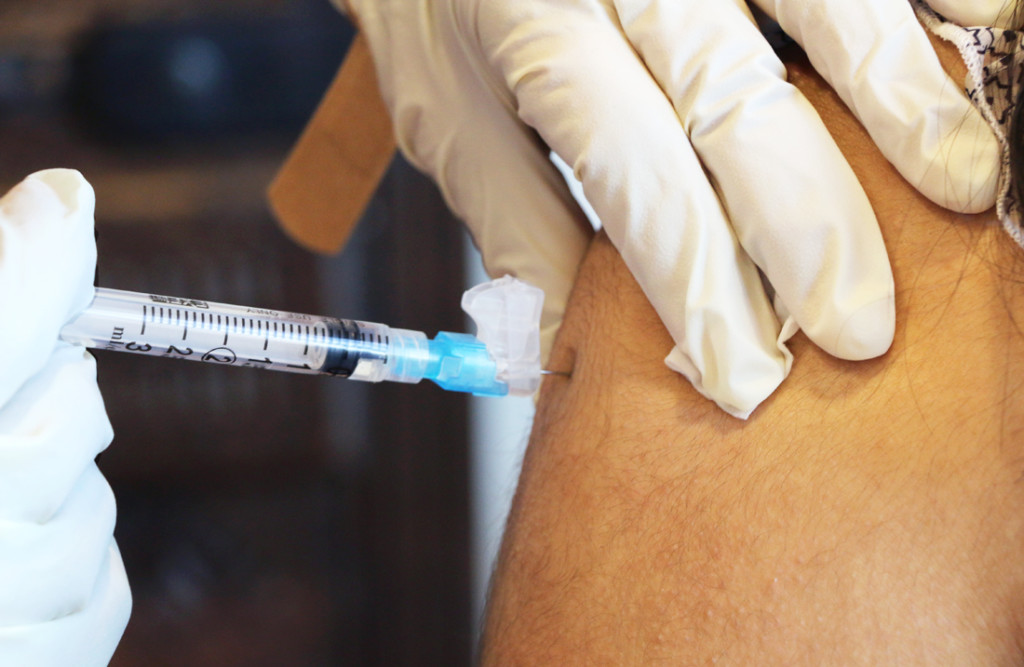 A UTRGV student receives a flu shot last Thursday at The Tower on the Brownsville campus. Flu shots are free for students; faculty and staff must bring their insurance card. The immunization is available from 8 to 11 a.m. and 1 to 4 p.m. Monday through Friday at its clinics, located in Cortez Hall 237 on the Brownsville campus and at 613 N. Sugar Rd. on the Edinburg campus./Ana Cahuiche/The Rider