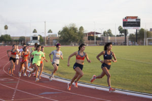 The women's cross country team practices in the soccer/track and field complex