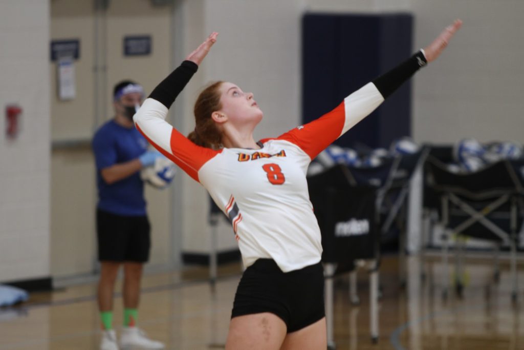 Junior outside hitter Sarah Cruz serves the ball during the Jan 22. match against the University of Texas at San Antonio.  PHOTO COURTESY UTRGV ATHLETICS