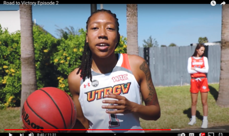 UTRGV Women’s Basketball guard Amara Graham gives her insight on the season in “Road to Victory,” Episode 2. Also shown is guard Halie Jones.  SCREENSHOT TAKEN BY JACQUELINE WALLACE/THE RIDER