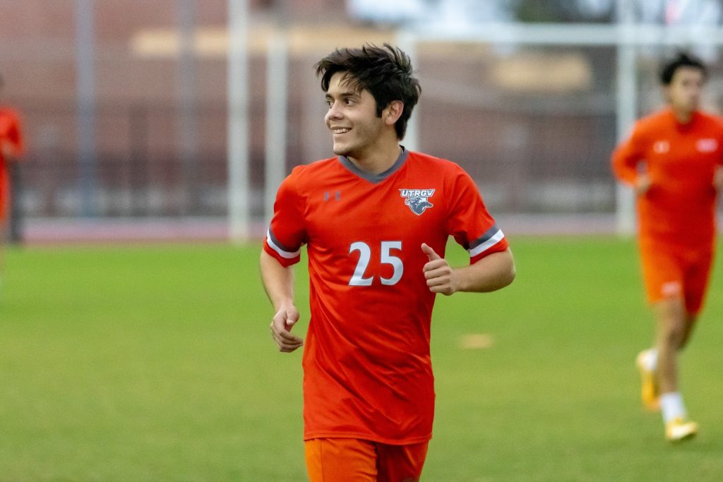 UTRGV freshman midfielder Mark Boswell runs during practice Nov. 12, 2020 at the UTRGV Soccer and Track & Field Complex.  Photo Courtesy UTRGV Athletics