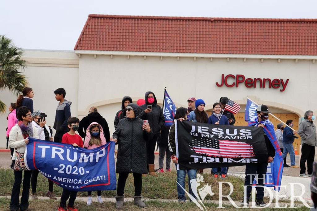 Trump supporters line up at the La Plaza Mall parking lot, near the McAllen International Airport last Tuesday, waiting for the president’s visit to the Rio Grande Valley.