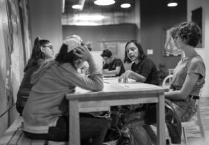 Maria Dolores Alvarado, owner of MDA Acting, teaches her students last year at Society 204 in Edinburg. Shown with Alvarado are (from left) Isabella Garza, Gabriela Garza and Milán Díaz. Photo Courtesy Maria Dolores Alvarado