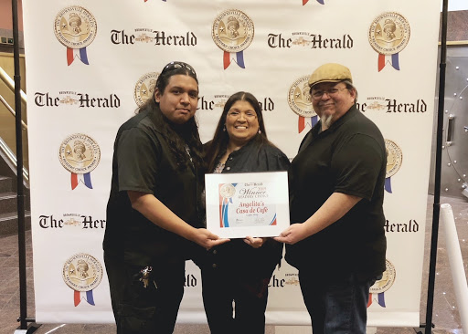 Owners Martin Leal, Angelita Leal and Martin Leal Sr. accept their first of two Readers’ Choice Awards for Coffeehouse of the Year on Feb. 13, 2020.  Photo Courtesy Martin Leal