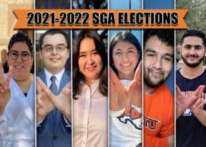 Shown (from left) are Edinburg vice presidential candidate Daniela Ramirez, presidential candidate Michael White, Brownsville vice presidential candidate Leticia Irene Villarreal, Edinburg vice presidential candidate Anacette Cantu, presidential candidate José Pablo Rojas and vice presidential candidate Yahia Omar Al-Qudah. Roxanna Miranda/The Rider Photo Illustration