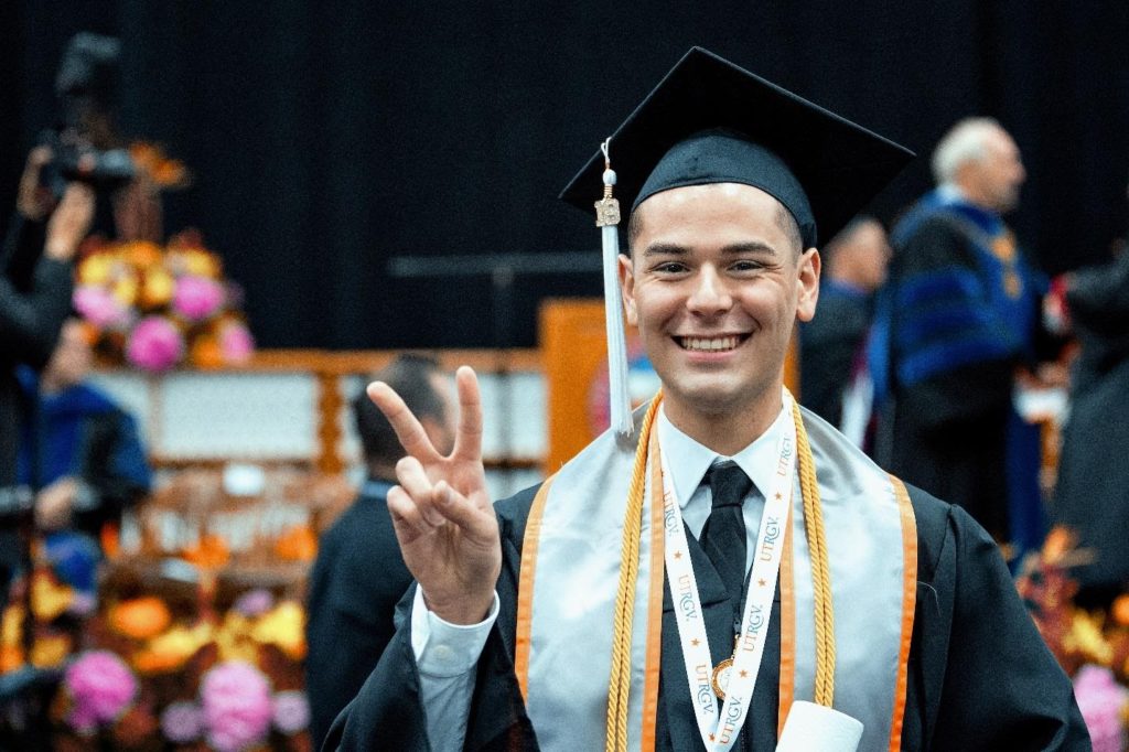 Clyde Guerra is shown during the May 11, 2019, Spring Commencement for the College of Fine Arts and the College of Liberal Arts, which was held at the McAllen Convention Center. Paul Chouy/UTRGV Marketing and Communications