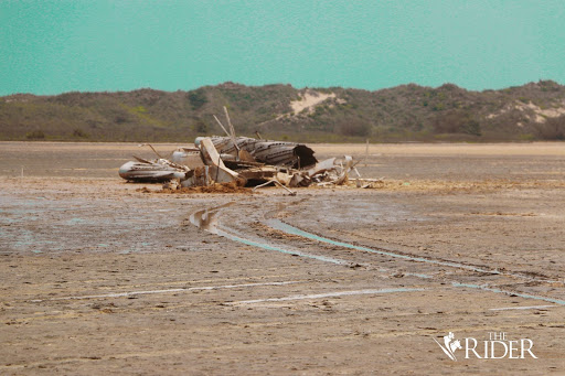 Parts of the SN11 rocket are piled Wednesday after being gathered by a tractor near the SpaceX South Texas launch site at Boca Chica. The falling debris lodged into different types of habitats and soils. Luis Martinez Santillano/ The Rider Photos