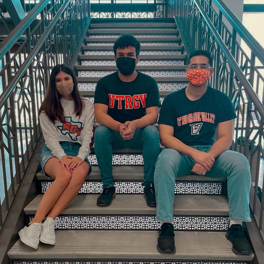 Team Vision United members pose for a photo on the Brownsville campus. Shown are SGA Edinburg Vice President-elect Anacette Cantu (from left), SGA President-elect José Pablo Rojas and SGA Brownsville Vice President-elect Yahia Omar Al-Qudah. Photo Courtesy José Pablo Rojas