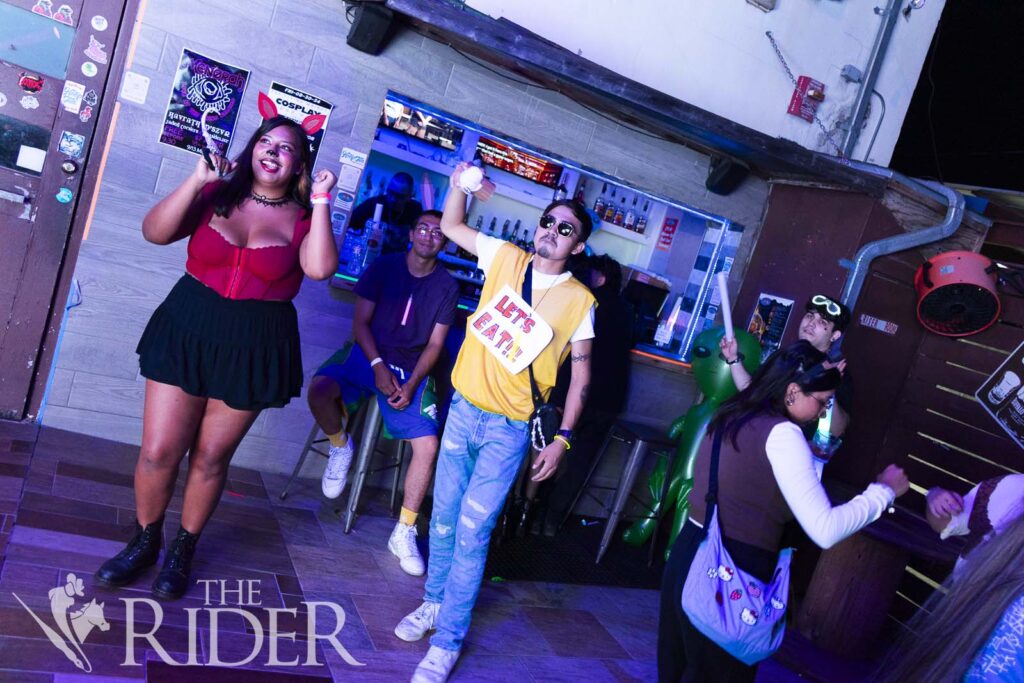 The Flying Walrus in McAllen hosts a cosplay event with live DJ sets by various artists Aug. 30. Mission residents Miranda Neagel (from left) cosplayed Foxy, Christian Cota cosplayed Bunnie and Sergio Eduardo Costa cosplayed Chicka from video game Five Nights at Freddy’s. Eduardo Escamilla/THE RIDER