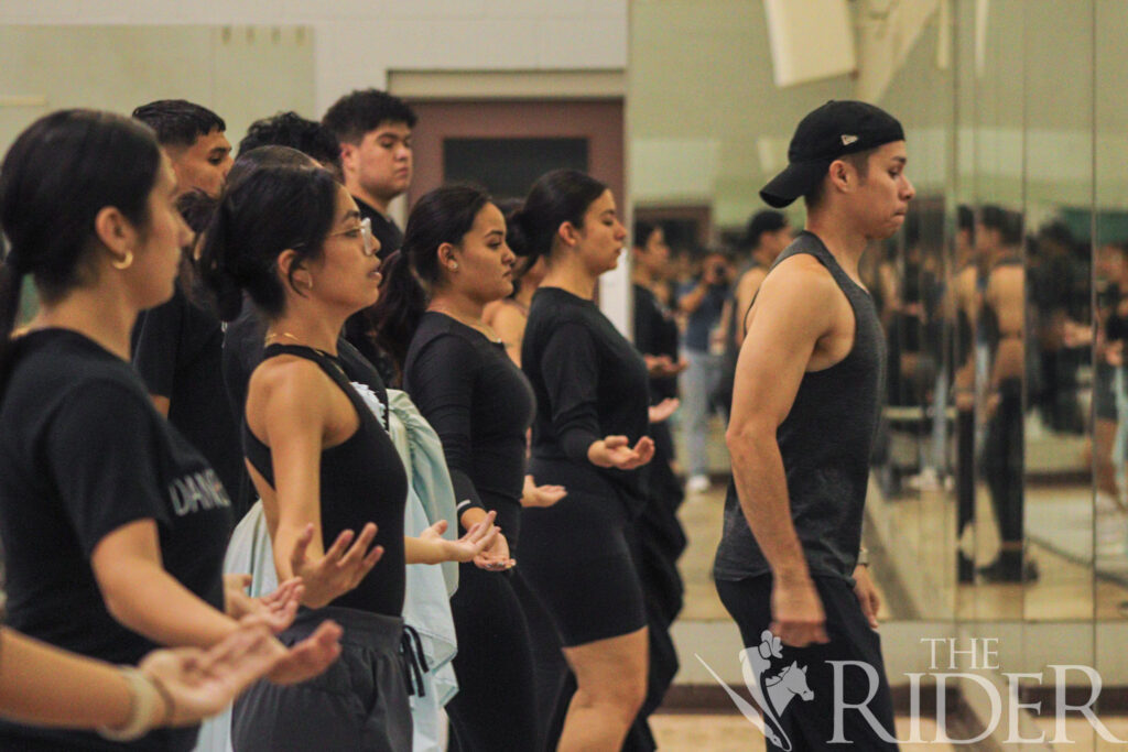 Miguel Peña, director of the UTRGV Ballet Folklórico, leads rehearsal Aug. 21 in the Health & Physical Education Building II on the Edinburg campus. Abigail Ollave/THE RIDER