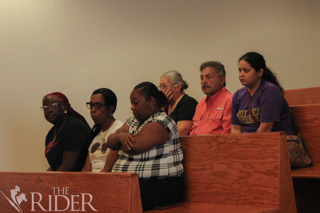 Family members of two of the arrested student athletes listen during the arraignment earlier today at the Edinburg Municipal Court. Fatima Gamez/THE RIDER