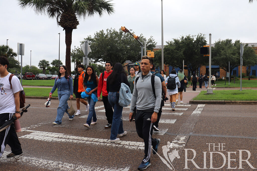 Students use crosswalk in between classes on the Brownsville campus Sept. 10. Silvana Villarreal/THE RIDER