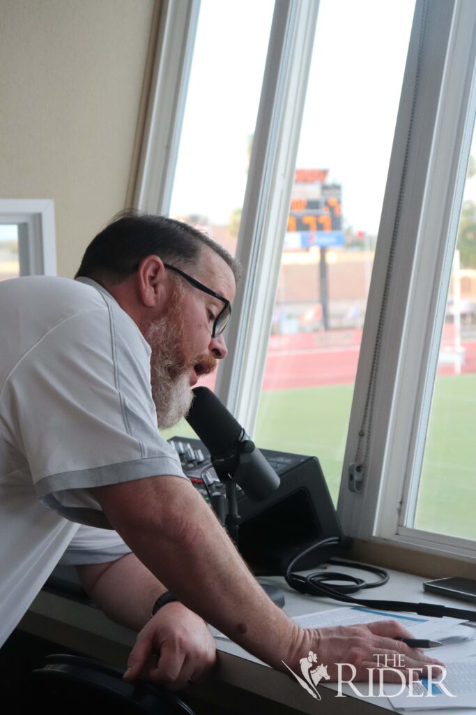 Tony Forina announces player substitutions during the UTRGV Women’s Soccer match against Southern University and A&M College Thursday at the Soccer and Track & Field Complex on the Edinburg campus. Abigail Ollave/THE RIDER