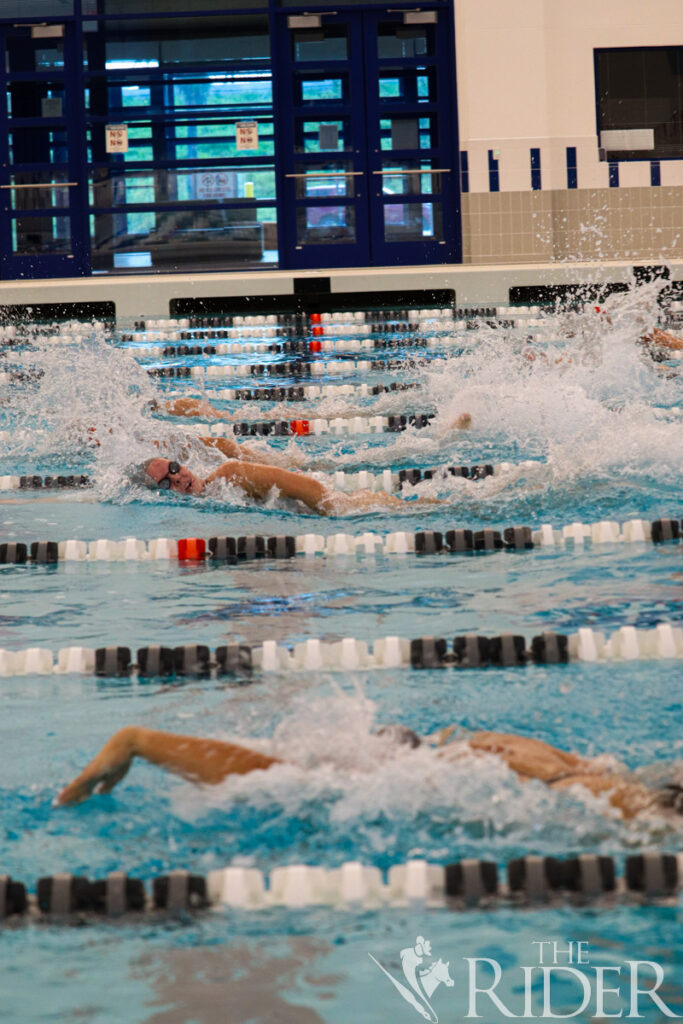 UTRGV Women’s Swimming & Diving team members swim during the Orange & Gray Intrasquad Meet Sept. 28 in the Pharr-PSJA-UTRGV Natatorium. Abigail Ollave/THE RIDER